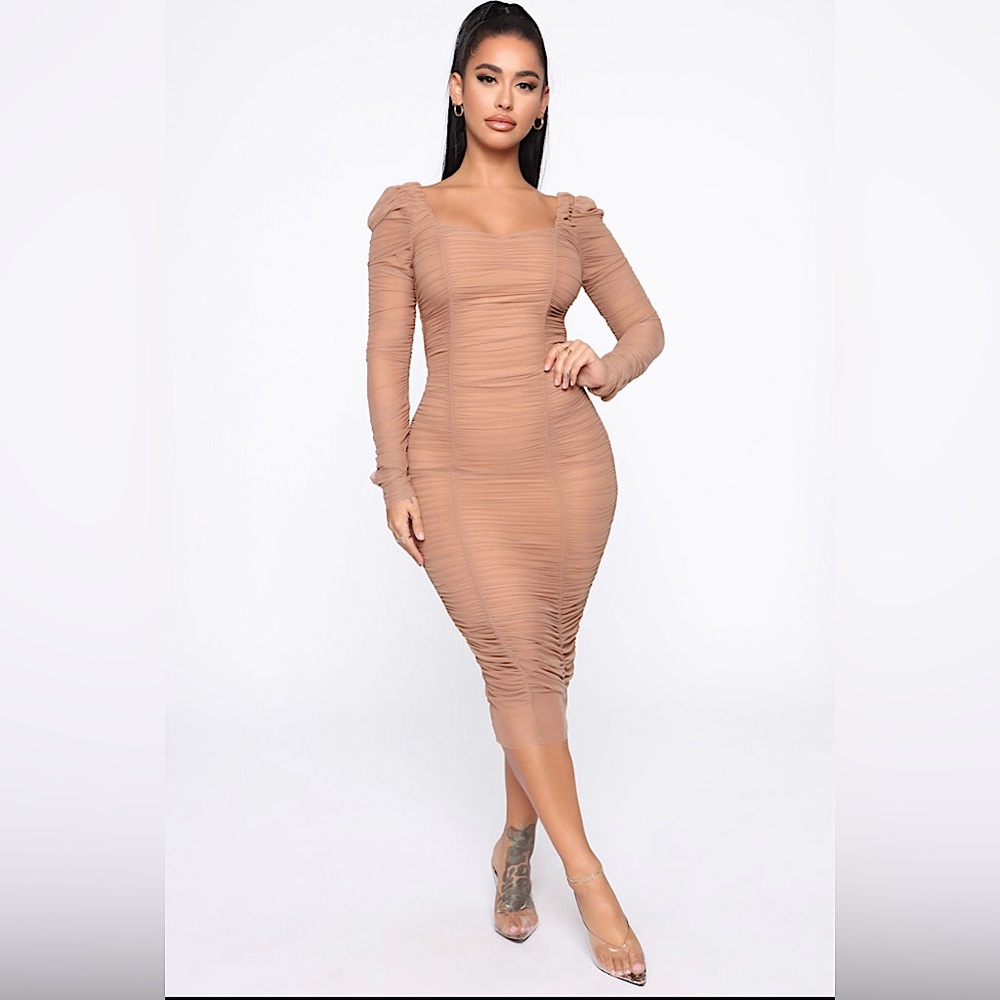 Fashion Nova- Did You Mesh Me Ruched Midi Dress